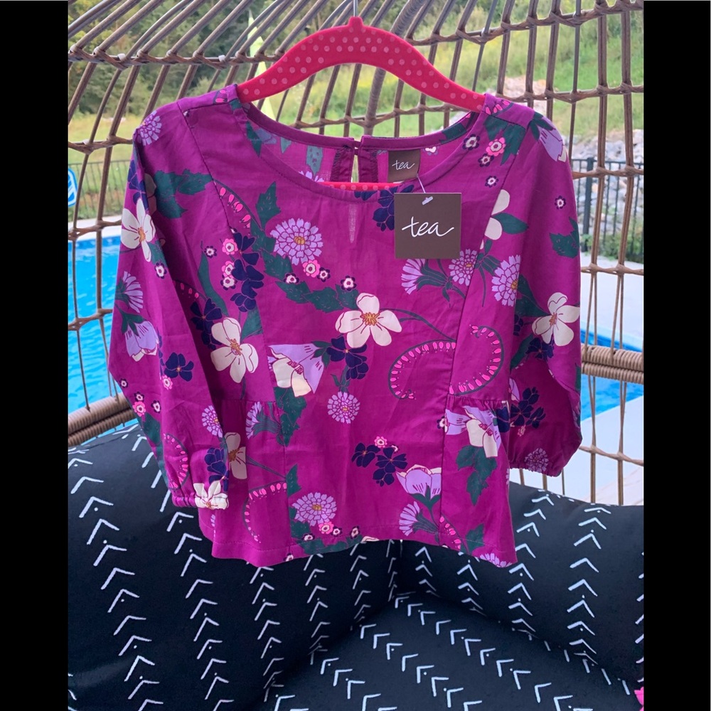 NWT TEA COLLECTION FLORAL SWING BLOUSE TOP SHIRT TUNIC FLOWERS PINK 2T 2 Y